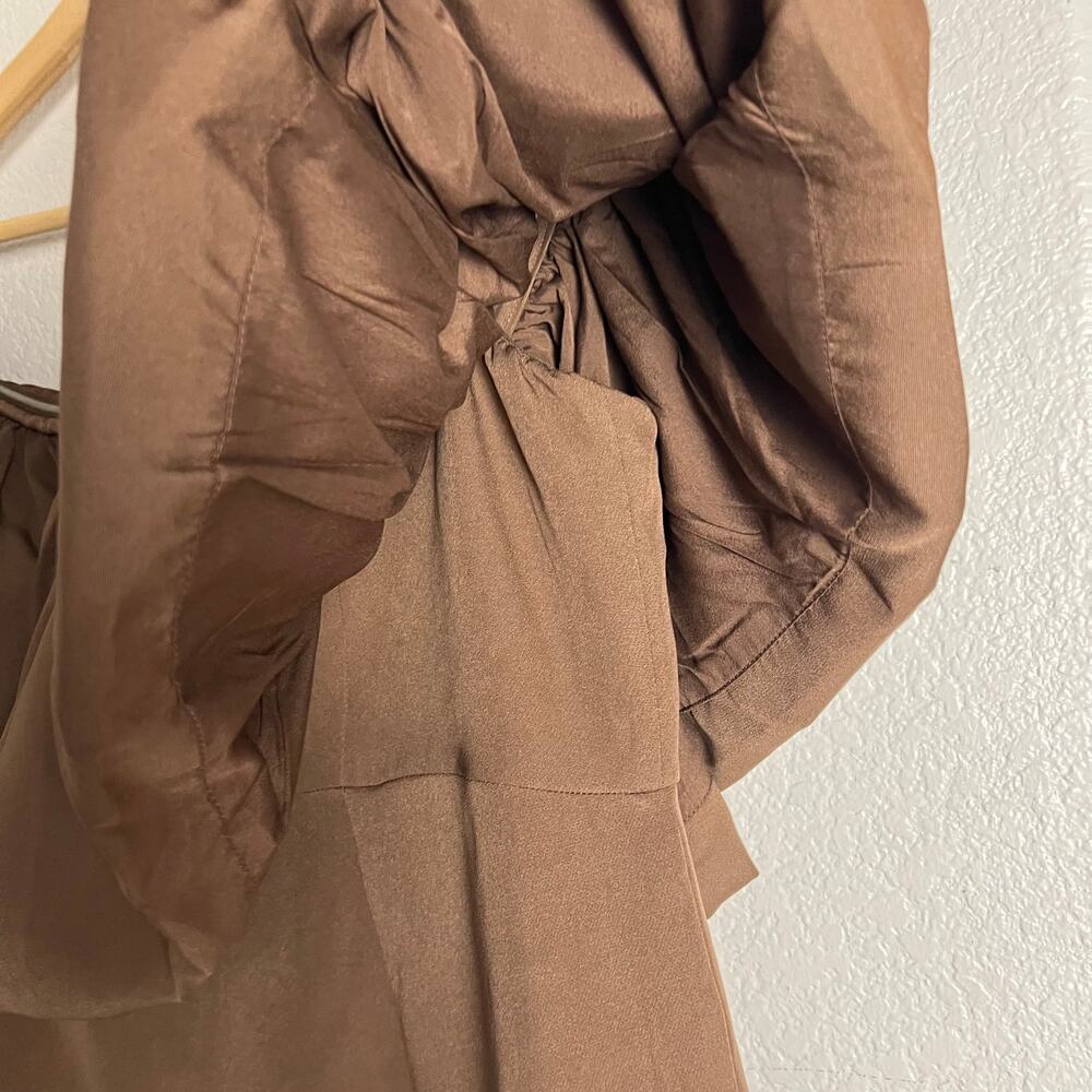 Anthropologie Nikita Mhaisalkar Off-The-Shoulder Bubble Brown Mini Dress Size L - Picture 12 of 14